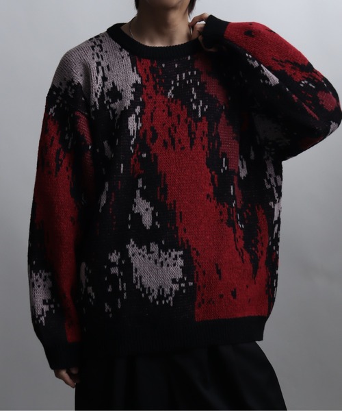 セール】総柄モヘアライクニットクルーネックセーター（ニット