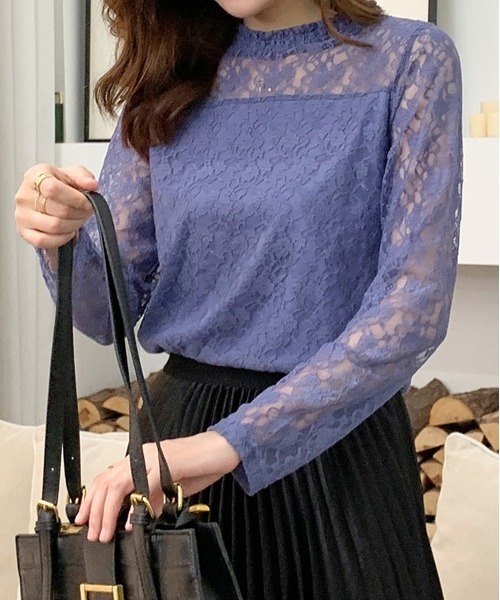 セール】レース シアー素材 ロングTシャツ（Tシャツ/カットソー）｜ad