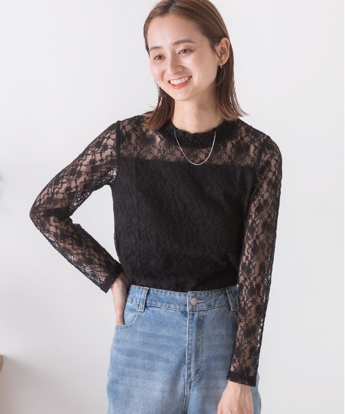 ad thie(アドティエ)の「レース シアー素材 ロングTシャツ(Tシャツ/カットソー・レディース・サックスブルー/モカ/ベージュ/オフホワイト/ブラック・FREE)」の15枚目の写真