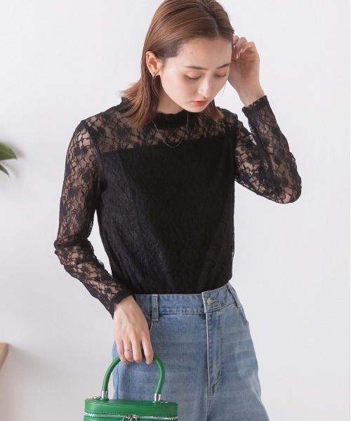 ad thie(アドティエ)の「レース シアー素材 ロングTシャツ(Tシャツ/カットソー・レディース・サックスブルー/モカ/ベージュ/オフホワイト/ブラック・FREE)」の16枚目の写真