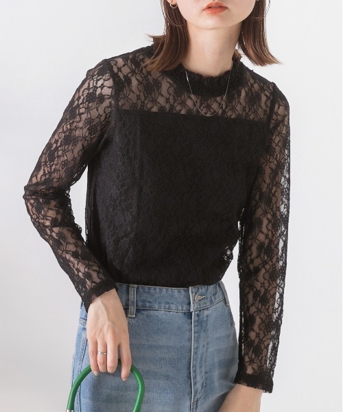 ad thie(アドティエ)の「レース シアー素材 ロングTシャツ(Tシャツ/カットソー・レディース・サックスブルー/モカ/ベージュ/オフホワイト/ブラック・FREE)」の17枚目の写真