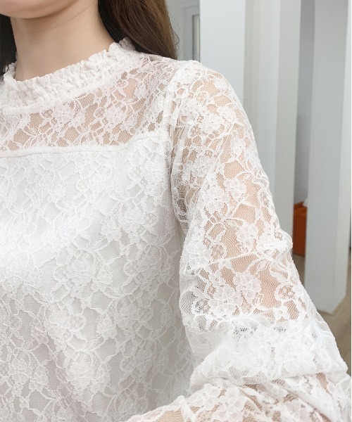 ad thie(アドティエ)の「レース シアー素材 ロングTシャツ(Tシャツ/カットソー・レディース・サックスブルー/モカ/ベージュ/オフホワイト/ブラック・FREE)」の11枚目の写真