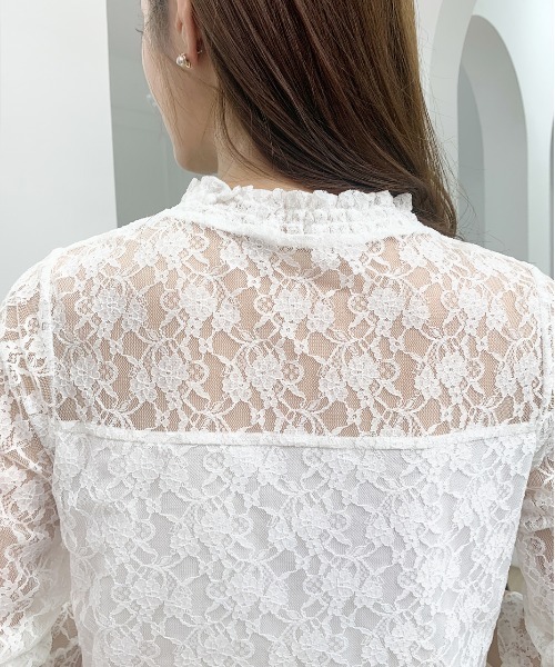 ad thie(アドティエ)の「レース シアー素材 ロングTシャツ(Tシャツ/カットソー・レディース・サックスブルー/モカ/ベージュ/オフホワイト/ブラック・FREE)」の12枚目の写真