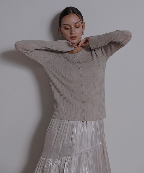 MIELI INVARIANT（ミエリインヴァリアント）の「Glitter Sheer Knit Cardigan（カーディガン/ボレロ・レディース・モカ/ベージュ系その他/ブラック・FREE）」の4枚目の写真