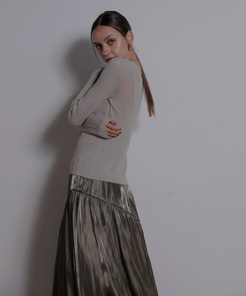 MIELI INVARIANT（ミエリインヴァリアント）の「Glitter Sheer Knit Cardigan（カーディガン/ボレロ・レディース・モカ/ベージュ系その他/ブラック・FREE）」の9枚目の写真