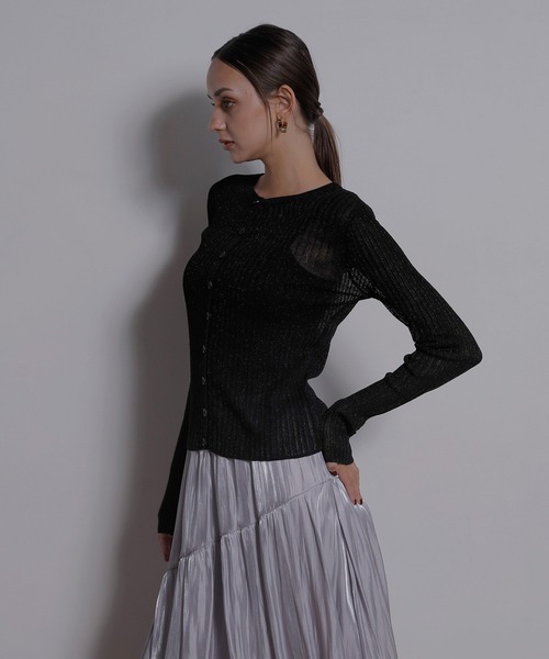 MIELI INVARIANT（ミエリインヴァリアント）の「Glitter Sheer Knit Cardigan（カーディガン/ボレロ・レディース・モカ/ベージュ系その他/ブラック・FREE）」の18枚目の写真