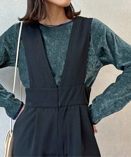 CPCM（シーピーシーエム）の「細配色クラッシュベロアロンT（Tシャツ/カットソー・レディース・グリーン/アイボリー/オレンジ/チャコールグレー/サックスブルー/マスタード・FREE）」の4枚目の写真