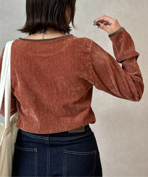 CPCM（シーピーシーエム）の「細配色クラッシュベロアロンT（Tシャツ/カットソー・レディース・グリーン/アイボリー/オレンジ/チャコールグレー/サックスブルー/マスタード・FREE）」の14枚目の写真