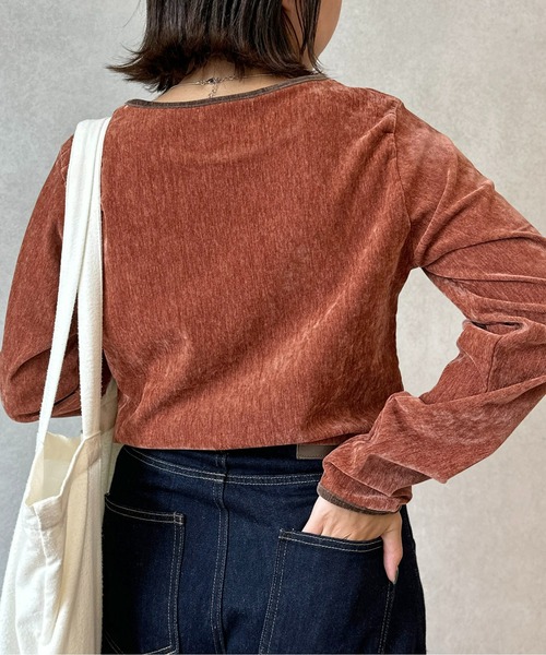 CPCM（シーピーシーエム）の「細配色クラッシュベロアロンT（Tシャツ/カットソー・レディース・グリーン/アイボリー/オレンジ/チャコールグレー/サックスブルー/マスタード・FREE）」の16枚目の写真