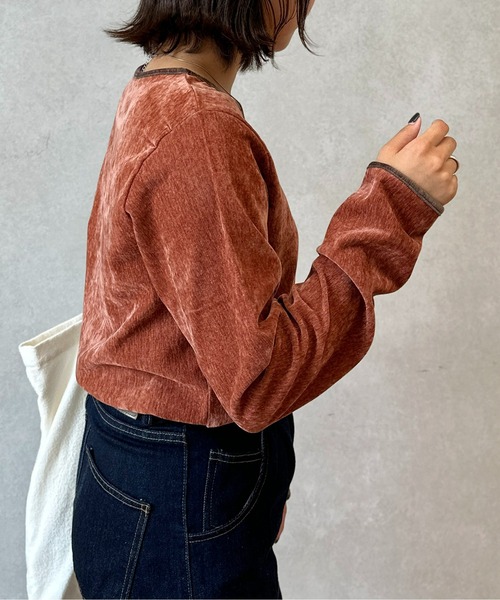 CPCM（シーピーシーエム）の「細配色クラッシュベロアロンT（Tシャツ/カットソー・レディース・グリーン/アイボリー/オレンジ/チャコールグレー/サックスブルー/マスタード・FREE）」の17枚目の写真