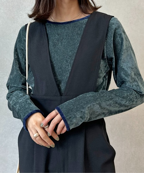 CPCM（シーピーシーエム）の「細配色クラッシュベロアロンT（Tシャツ/カットソー・レディース・グリーン/アイボリー/オレンジ/チャコールグレー/サックスブルー/マスタード・FREE）」の21枚目の写真