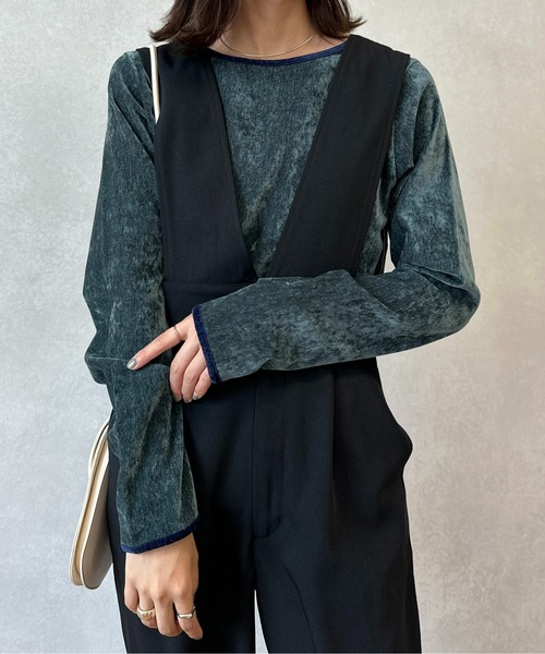 CPCM（シーピーシーエム）の「細配色クラッシュベロアロンT（Tシャツ/カットソー・レディース・グリーン/アイボリー/オレンジ/チャコールグレー/サックスブルー/マスタード・FREE）」の22枚目の写真