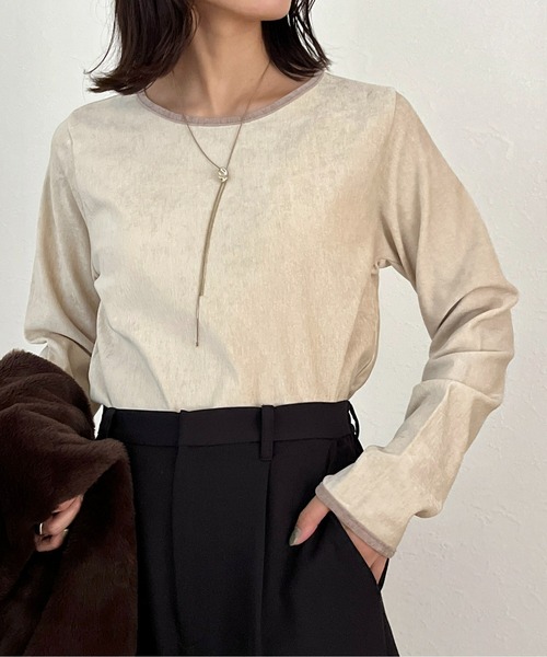 CPCM（シーピーシーエム）の「細配色クラッシュベロアロンT（Tシャツ/カットソー・レディース・グリーン/アイボリー/オレンジ/チャコールグレー/サックスブルー/マスタード・FREE）」の7枚目の写真