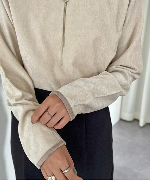 CPCM（シーピーシーエム）の「細配色クラッシュベロアロンT（Tシャツ/カットソー・レディース・グリーン/アイボリー/オレンジ/チャコールグレー/サックスブルー/マスタード・FREE）」の8枚目の写真