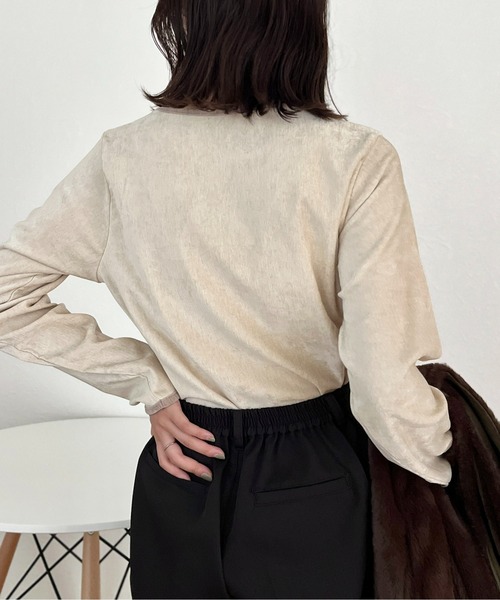 CPCM（シーピーシーエム）の「細配色クラッシュベロアロンT（Tシャツ/カットソー・レディース・グリーン/アイボリー/オレンジ/チャコールグレー/サックスブルー/マスタード・FREE）」の11枚目の写真