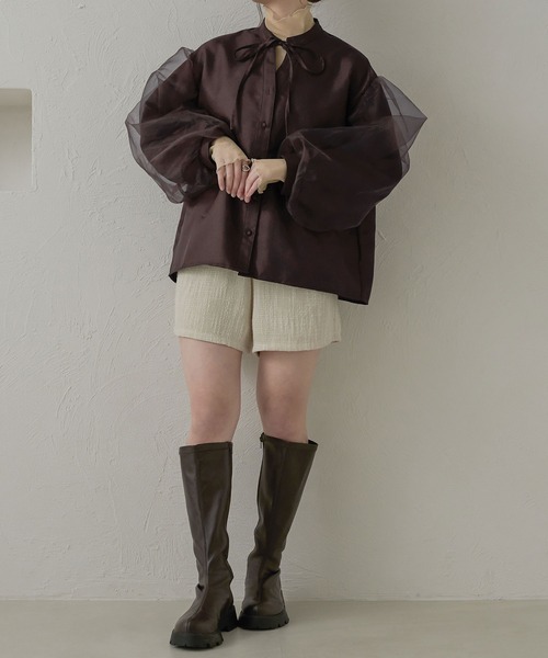 Ambre Neige(アンブルネージュ)の「オーガンジドッキングバンドカラーシャツ/【WEB/EC限定商品】(シャツ/ブラウス・レディース・アイボリー/ダークブラウン/チャコールグレー・FREE)」の11枚目の写真