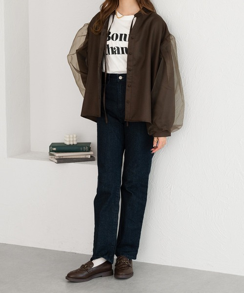 Ambre Neige(アンブルネージュ)の「オーガンジドッキングバンドカラーシャツ/【WEB/EC限定商品】(シャツ/ブラウス・レディース・アイボリー/ダークブラウン/チャコールグレー・FREE)」の14枚目の写真