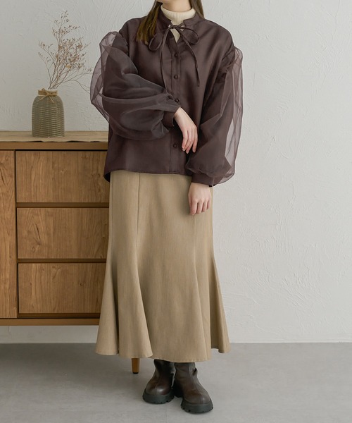 Ambre Neige(アンブルネージュ)の「オーガンジドッキングバンドカラーシャツ/【WEB/EC限定商品】(シャツ/ブラウス・レディース・アイボリー/ダークブラウン/チャコールグレー・FREE)」の19枚目の写真