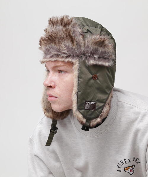 AVIREX（アヴィレックス）の「FLIGHT CAP/フライトキャップ（キャップ・レディース・オリーブ系/ブラック・F）」の22枚目の写真