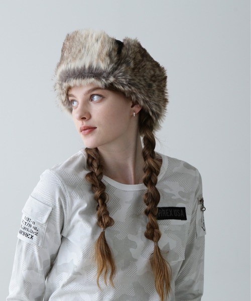 AVIREX（アヴィレックス）の「FLIGHT CAP/フライトキャップ（キャップ・レディース・オリーブ系/ブラック・F）」の5枚目の写真