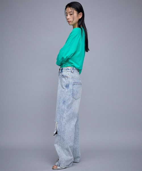 THINGS THAT MATTER(シングス ザット マター)の「THINGS THAT MATTER KNEE CUTTING DEINM PANTS(デニムパンツ・レディース・ブルー/ブラック・1/2)」の19枚目の写真