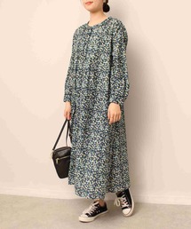 【L~5L 大きいサイズ】フラワー プリント フロント タック ワンピース
