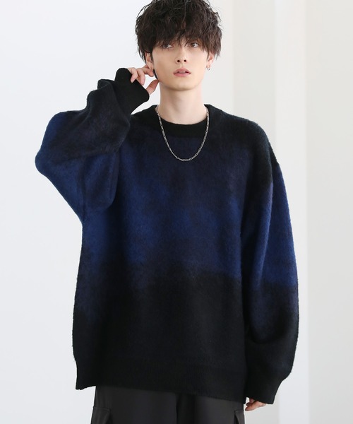 LILL（リル）の「モヘアライクルーズシルエットグラデーションニット（ニット/セーター・メンズ・ブラック・XL/S/L/M）」の11枚目の写真