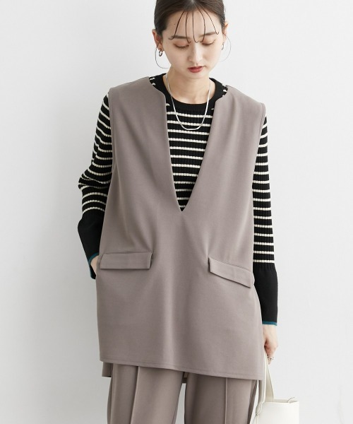 CHIEKO + ベストとパンツのセット ニッセン ベスト レディース セットアップ ポケット付 ＋ パンツ S/M/L