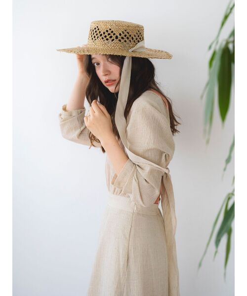Ungrid(アングリッド)の「リボン付き透かし編みハット(ハット・レディース・ベージュ・FREE)」の5枚目の写真