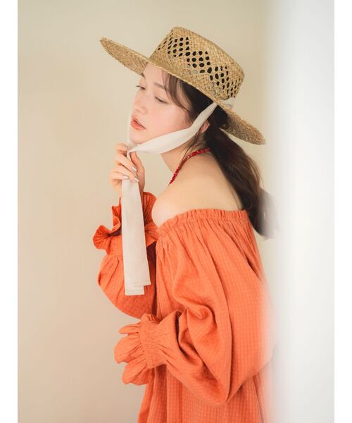 Ungrid(アングリッド)の「リボン付き透かし編みハット(ハット・レディース・ベージュ・FREE)」の9枚目の写真