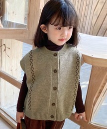DAY CLOSET | ツートンカラーリブ襟ナチュラルrテイストニットベスト キッズ(ベスト)