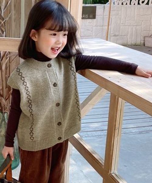 ツートンカラーリブ襟ナチュラルrテイストニットベスト キッズ（ベスト