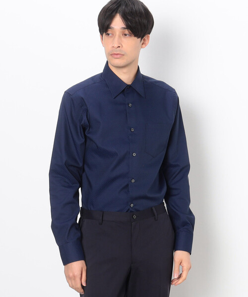 COMME CA ISM（コムサイズム）の「【イージーケア】市松柄 形態安定 ドレスシャツ（ビジネスシャツ・メンズ・ホワイト/ネイビー・SMALL/MEDIUM/LARGE/X-LARGE）」の2枚目の写真