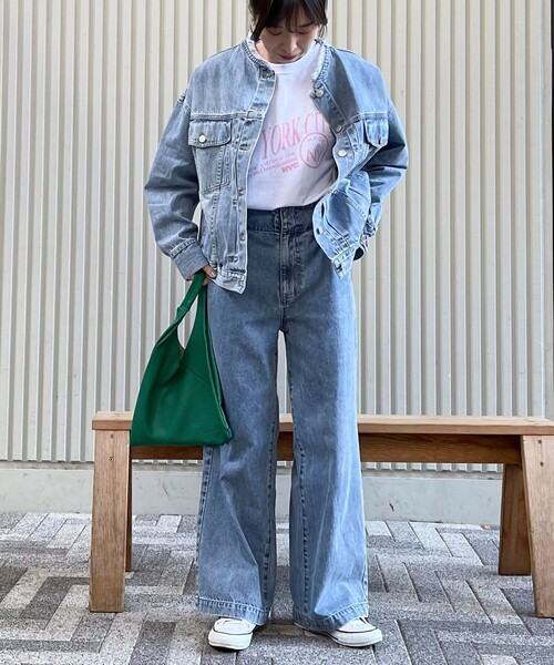 fredy emue(フレディエミュ)の「ノーカラーデニムジャケット(デニムジャケット・レディース・サックスブルー/グレイッシュブルー・38)」の3枚目の写真