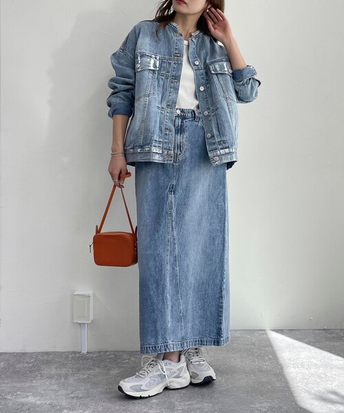 fredy emue(フレディエミュ)の「ノーカラーデニムジャケット(デニムジャケット・レディース・サックスブルー/グレイッシュブルー・38)」の6枚目の写真