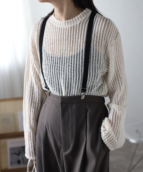 ap retro（アプレトロ）の「シアーメッシュトップス（Tシャツ/カットソー・レディース・アイボリー/ブラック・MEDIUM）」の22枚目の写真