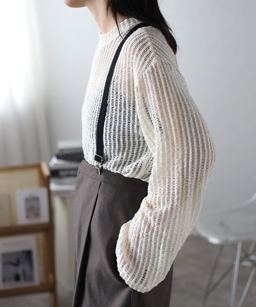 ap retro（アプレトロ）の「シアーメッシュトップス（Tシャツ/カットソー・レディース・アイボリー/ブラック・MEDIUM）」の20枚目の写真