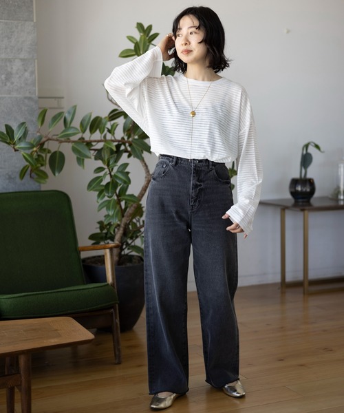 LEPSIM(レプシィム)の「シアー長袖ボーダー 992090(Tシャツ/カットソー・レディース・ブラック/オフホワイト/グリーン・FREE)」の5枚目の写真