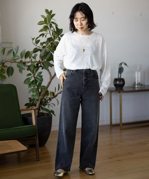 LEPSIM(レプシィム)の「シアー長袖ボーダー 992090(Tシャツ/カットソー・レディース・ブラック/オフホワイト/グリーン・FREE)」の6枚目の写真