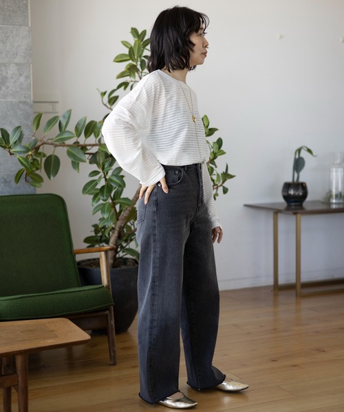 LEPSIM(レプシィム)の「シアー長袖ボーダー 992090(Tシャツ/カットソー・レディース・ブラック/オフホワイト/グリーン・FREE)」の7枚目の写真