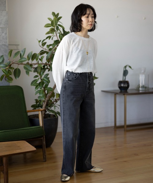LEPSIM(レプシィム)の「シアー長袖ボーダー 992090(Tシャツ/カットソー・レディース・ブラック/オフホワイト/グリーン・FREE)」の9枚目の写真