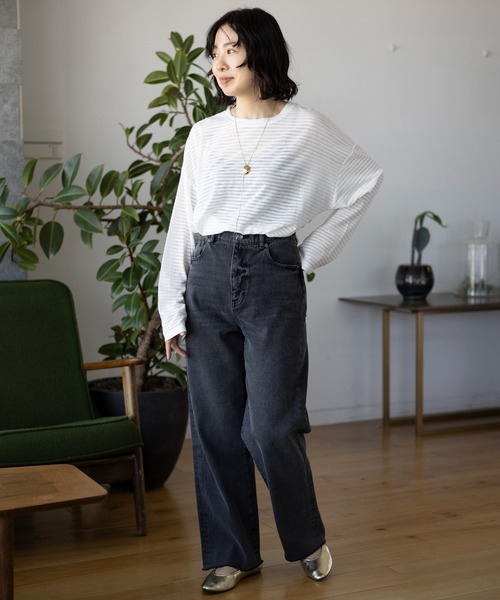 LEPSIM(レプシィム)の「シアー長袖ボーダー 992090(Tシャツ/カットソー・レディース・ブラック/オフホワイト/グリーン・FREE)」の10枚目の写真
