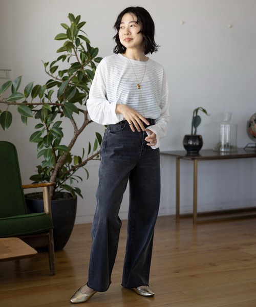 LEPSIM(レプシィム)の「シアー長袖ボーダー 992090(Tシャツ/カットソー・レディース・ブラック/オフホワイト/グリーン・FREE)」の11枚目の写真