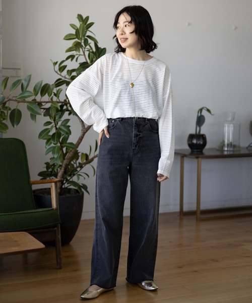 LEPSIM(レプシィム)の「シアー長袖ボーダー 992090(Tシャツ/カットソー・レディース・ブラック/オフホワイト/グリーン・FREE)」の12枚目の写真