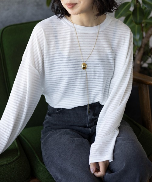 LEPSIM(レプシィム)の「シアー長袖ボーダー 992090(Tシャツ/カットソー・レディース・ブラック/オフホワイト/グリーン・FREE)」の13枚目の写真