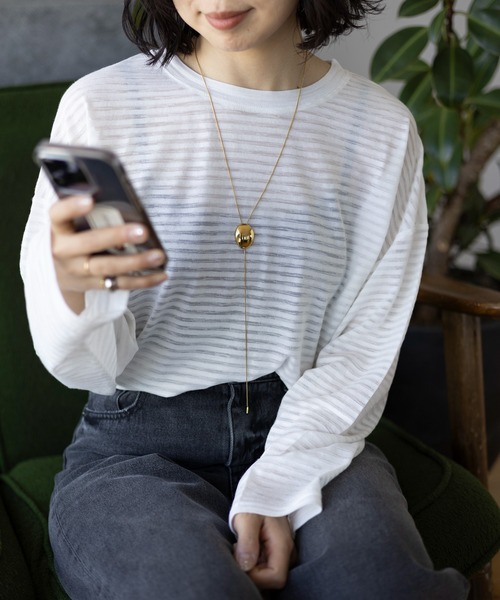 LEPSIM(レプシィム)の「シアー長袖ボーダー 992090(Tシャツ/カットソー・レディース・ブラック/オフホワイト/グリーン・FREE)」の14枚目の写真