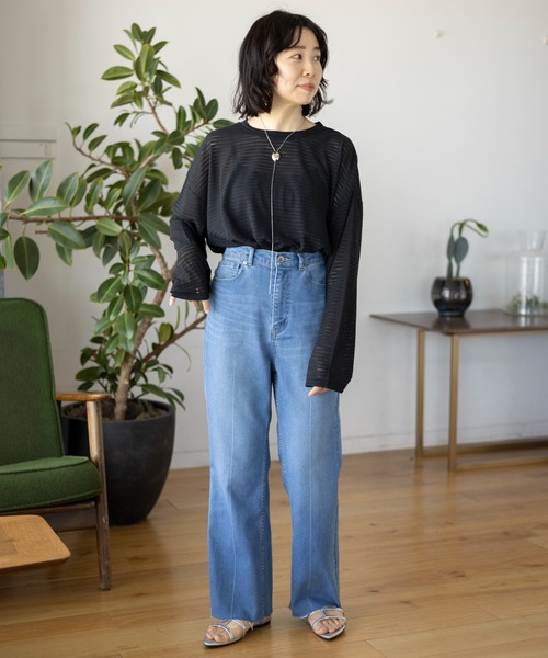 LEPSIM(レプシィム)の「シアー長袖ボーダー 992090(Tシャツ/カットソー・レディース・ブラック/オフホワイト/グリーン・FREE)」の16枚目の写真