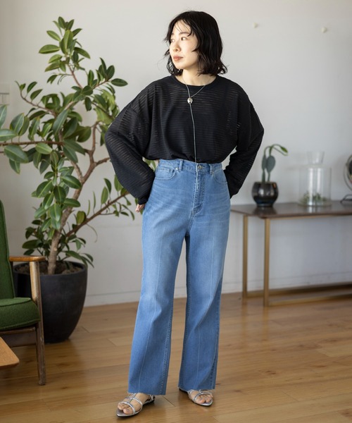 LEPSIM(レプシィム)の「シアー長袖ボーダー 992090(Tシャツ/カットソー・レディース・ブラック/オフホワイト/グリーン・FREE)」の17枚目の写真