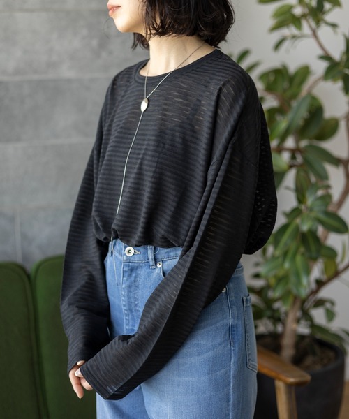LEPSIM(レプシィム)の「シアー長袖ボーダー 992090(Tシャツ/カットソー・レディース・ブラック/オフホワイト/グリーン・FREE)」の20枚目の写真