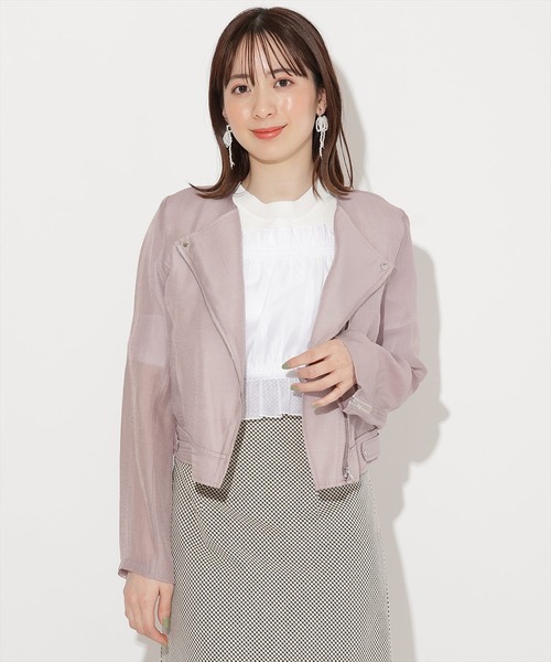 WILLSELECTION（ウィルセレクション）の「シアーライダースジャケット（ライダースジャケット・レディース・ブラック/ピンク/オフホワイト・FREE）」の3枚目の写真